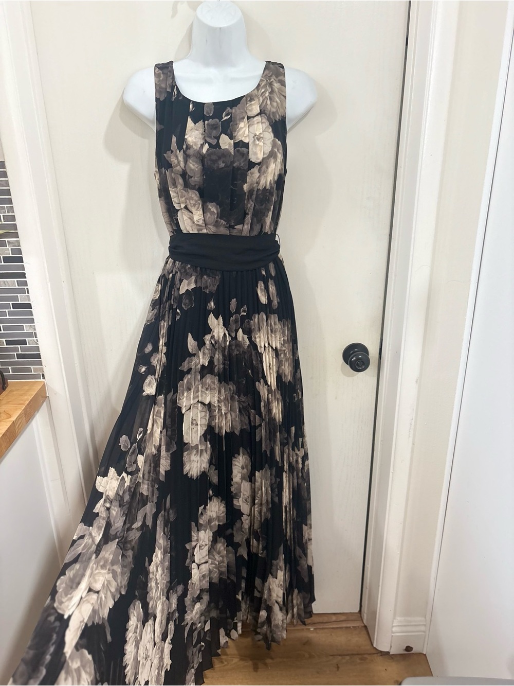 Eliza J Black Maxi Dress with Cream Floral Print